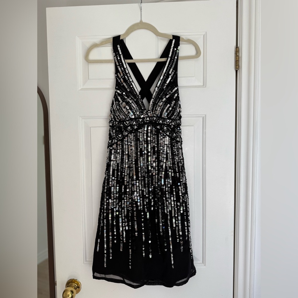 Glamorous Black and Silver Sequin Mini Dress